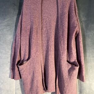 Merino Wool Blend Open Drape Cardigan Sweater OS Purple Lavender Big Pockets